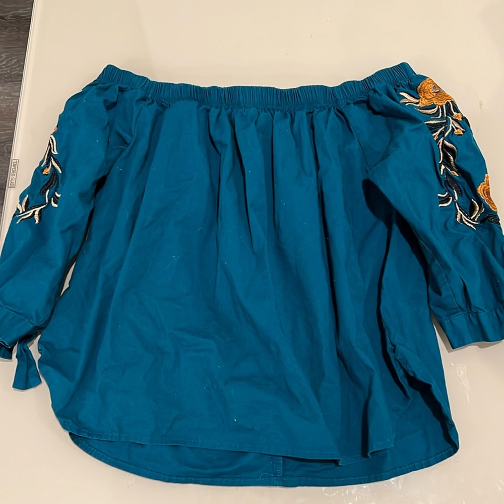 Turquoise off the shoulder crop top